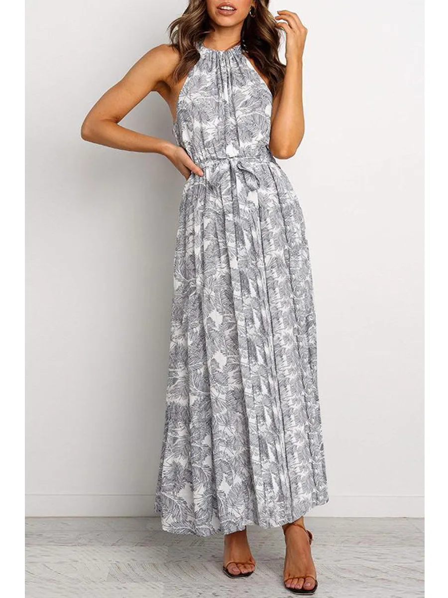 Bohemian Floral Print Halter Maxi Dress