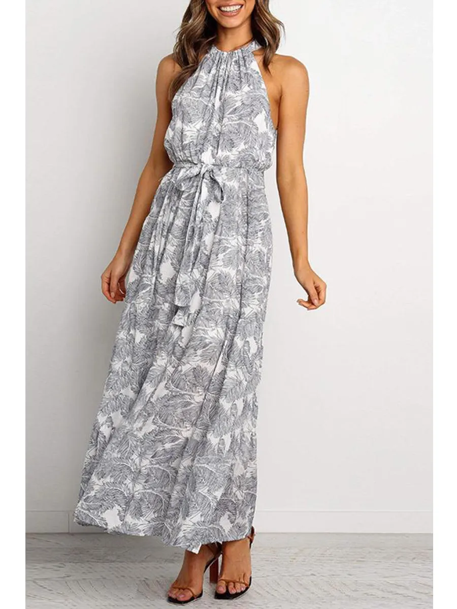 Bohemian Floral Print Halter Maxi Dress