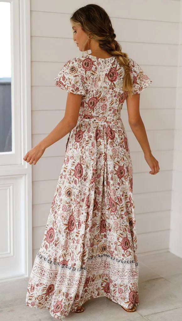 Bohemian Floral Wrap Maxi Dress