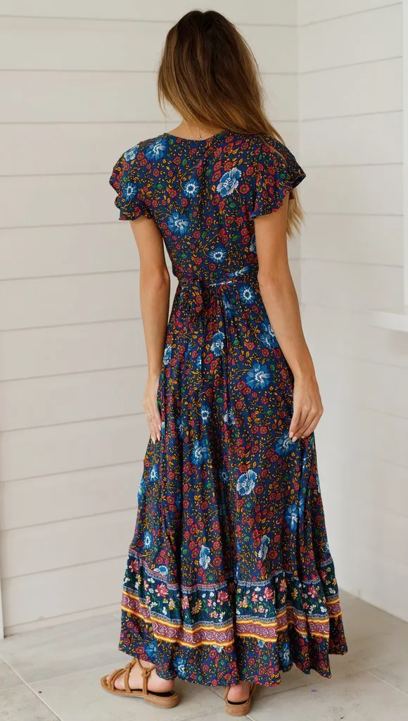 Bohemian Floral Wrap Maxi Dress