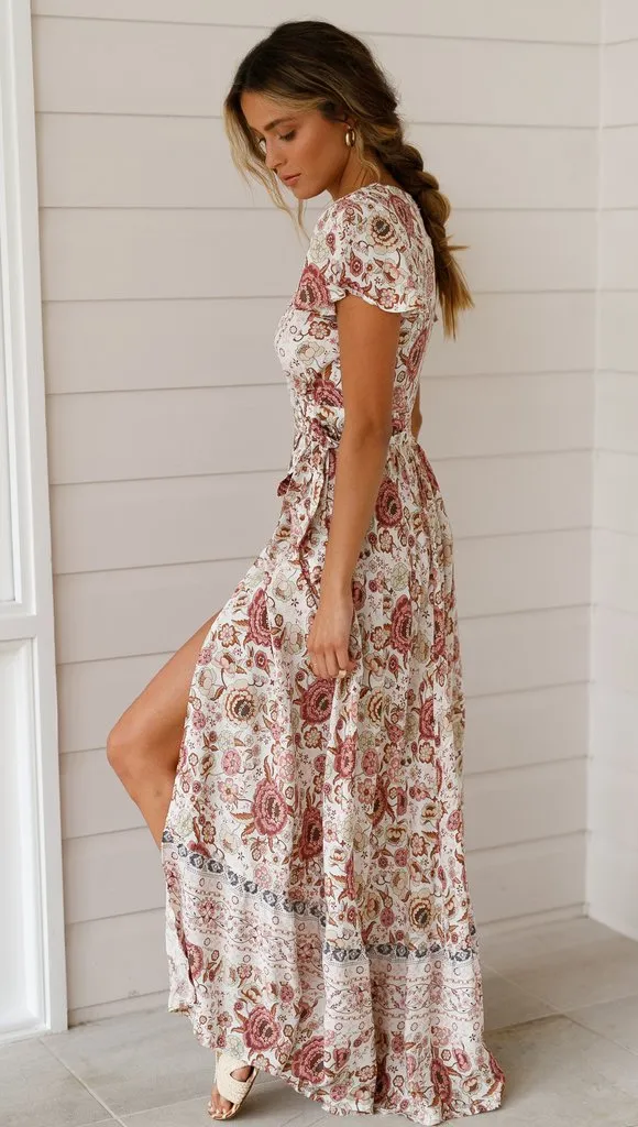 Bohemian Floral Wrap Maxi Dress