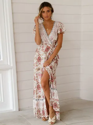 Bohemian Floral Wrap Maxi Dress