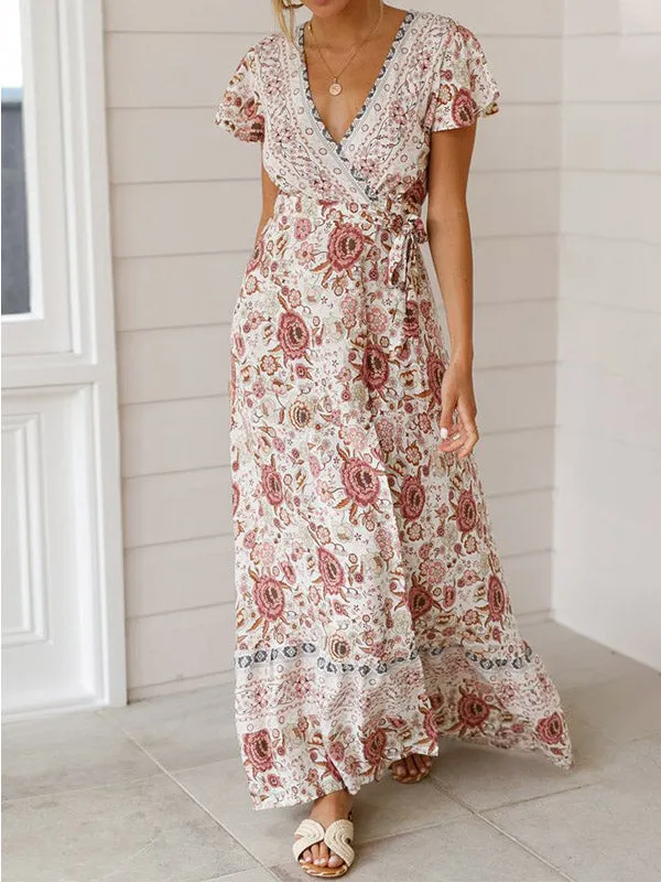 Bohemian Floral Wrap Maxi Dress