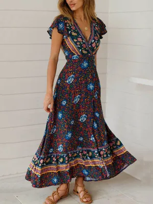 Bohemian Floral Wrap Maxi Dress