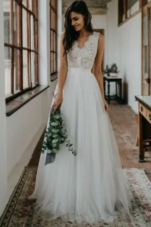 Bohemian Lace Summer Wedding Dress for Bride Tulle Skirt