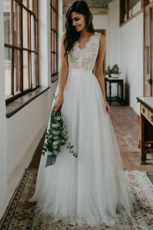 Bohemian Lace Summer Wedding Dress for Bride Tulle Skirt