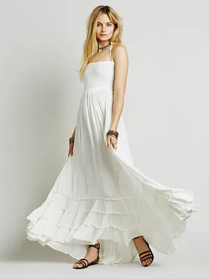 Bohemian Lace-Up Maxi Dress with Backless Detail