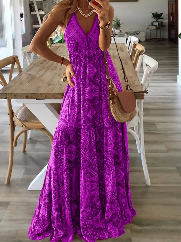Bohemian Maxi Dress with Paisley Print and Halter Neckline
