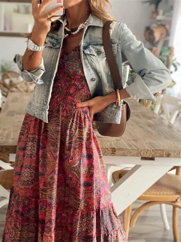 Bohemian Maxi Dress with Paisley Print and Smocked Waist