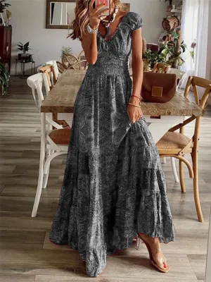 Bohemian Maxi Dress with Paisley Print and Smocked Waist