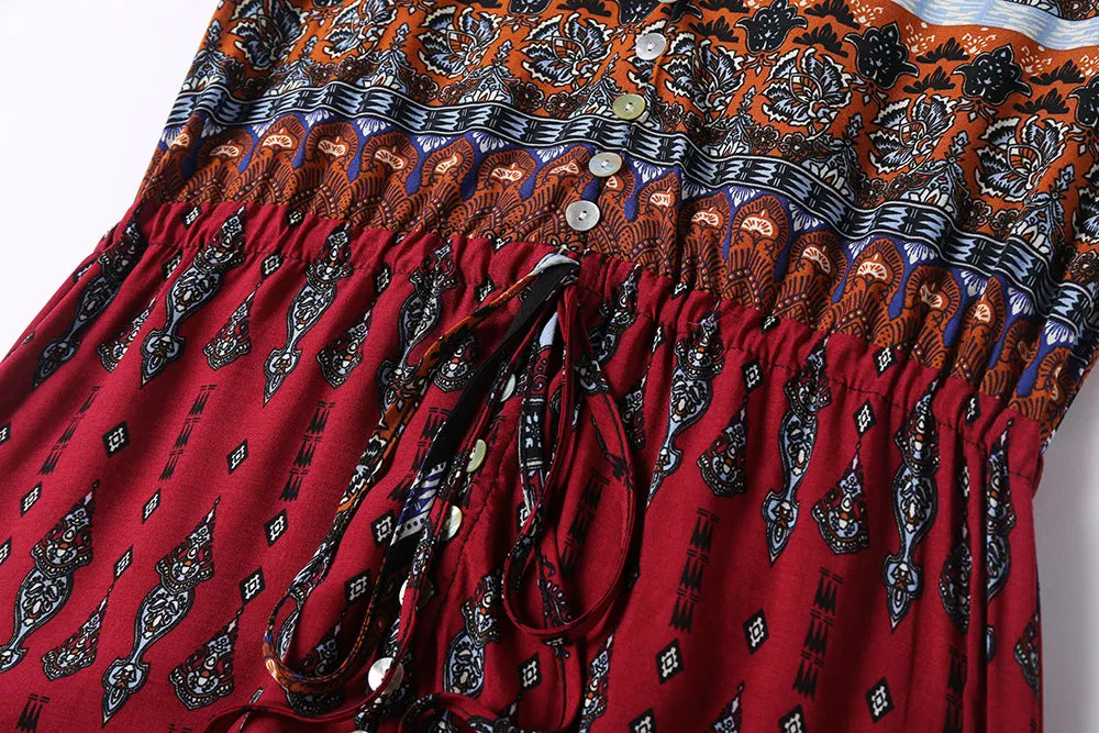 Bohemian Print Dress Beach Skirt V-neck 1/2 Sleeves Plus Size Boho Floral Dresses