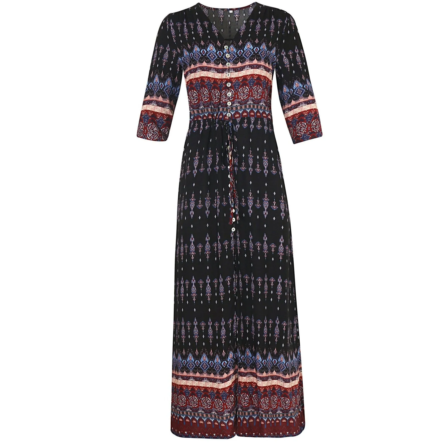 Bohemian Print Dress Beach Skirt V-neck 1/2 Sleeves Plus Size Boho Floral Dresses
