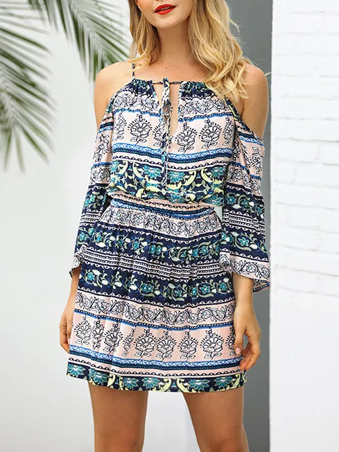 Bohemian Print Off Shoulder Casual Mini Dress