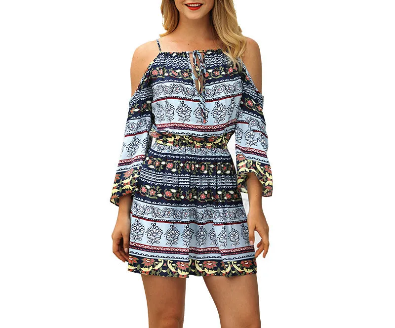 Bohemian Print Off Shoulder Casual Mini Dress