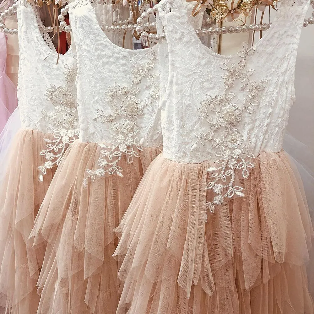 Boho Dreams Dress - Apricot Champagne Applique