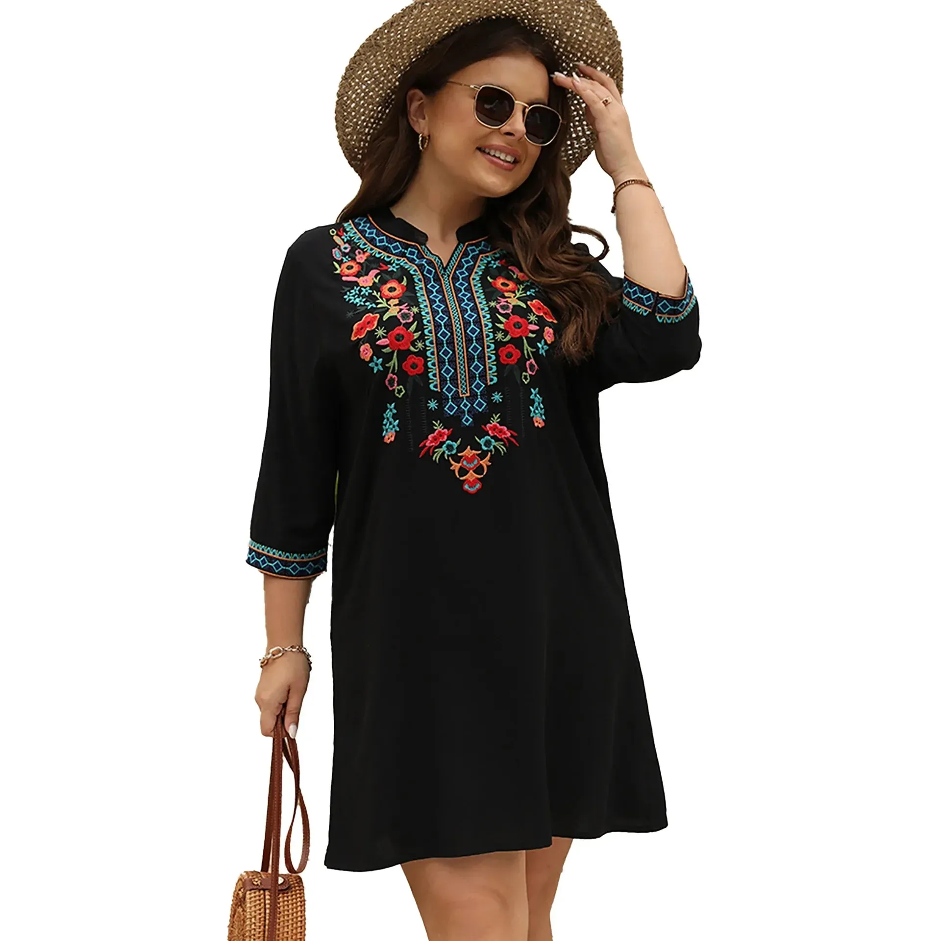 Boho Embroidered Casual Dress for Women