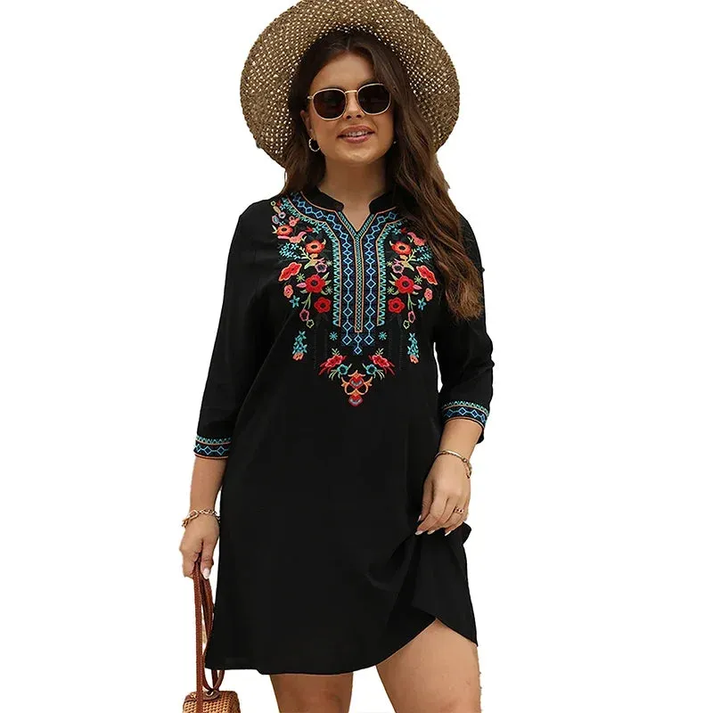 Boho Embroidered Casual Dress for Women