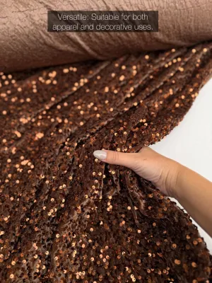 Brown Sequins on Stretch Brown Velvet Fabric