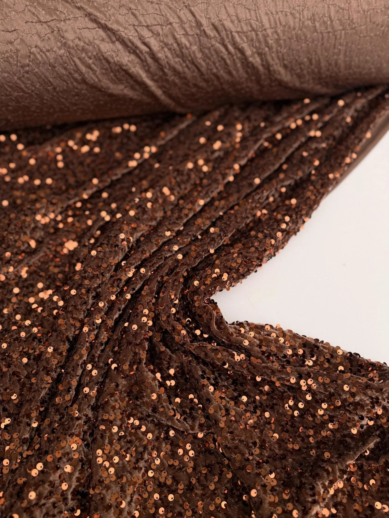 Brown Sequins on Stretch Brown Velvet Fabric