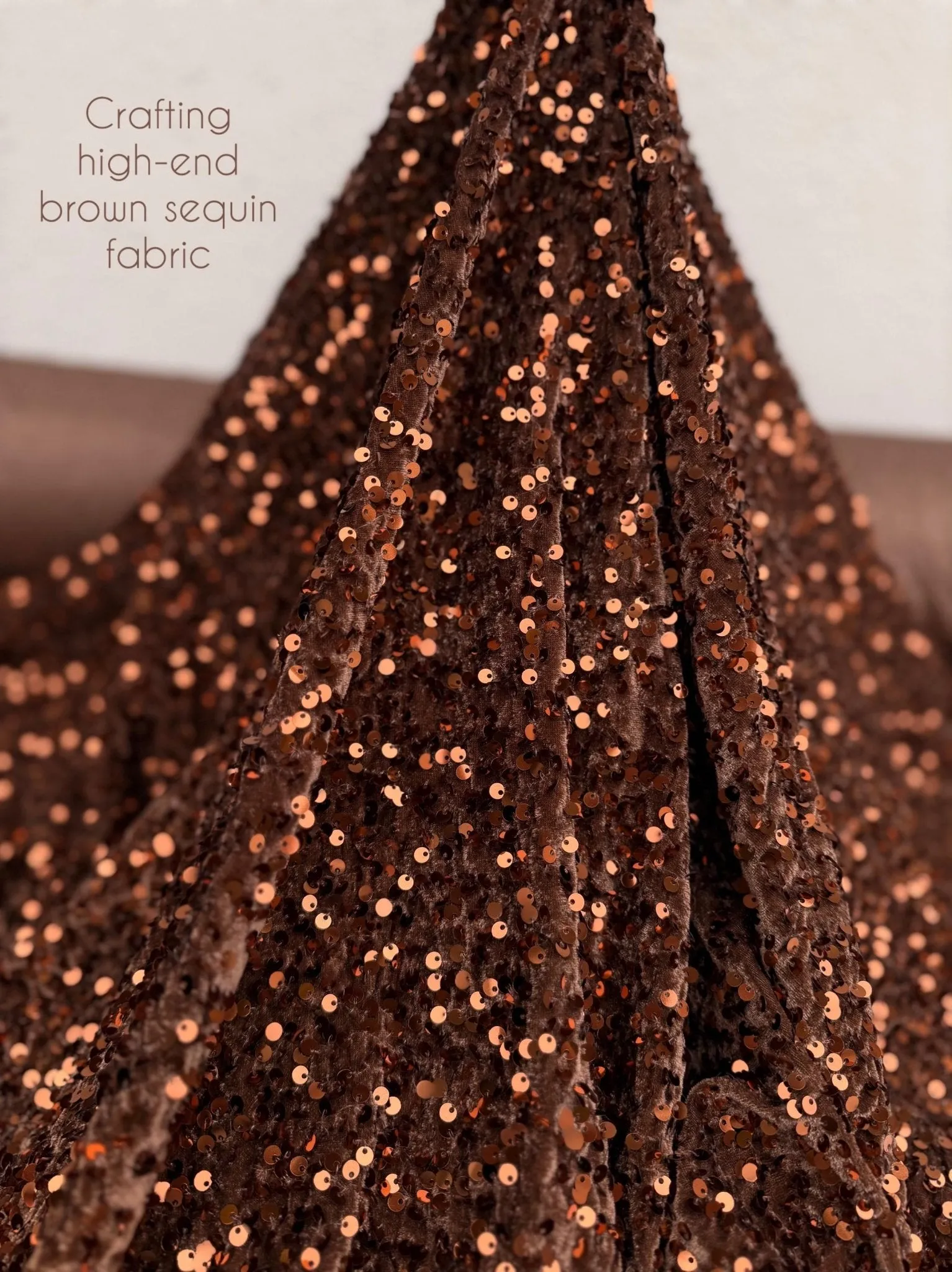 Brown Sequins on Stretch Brown Velvet Fabric
