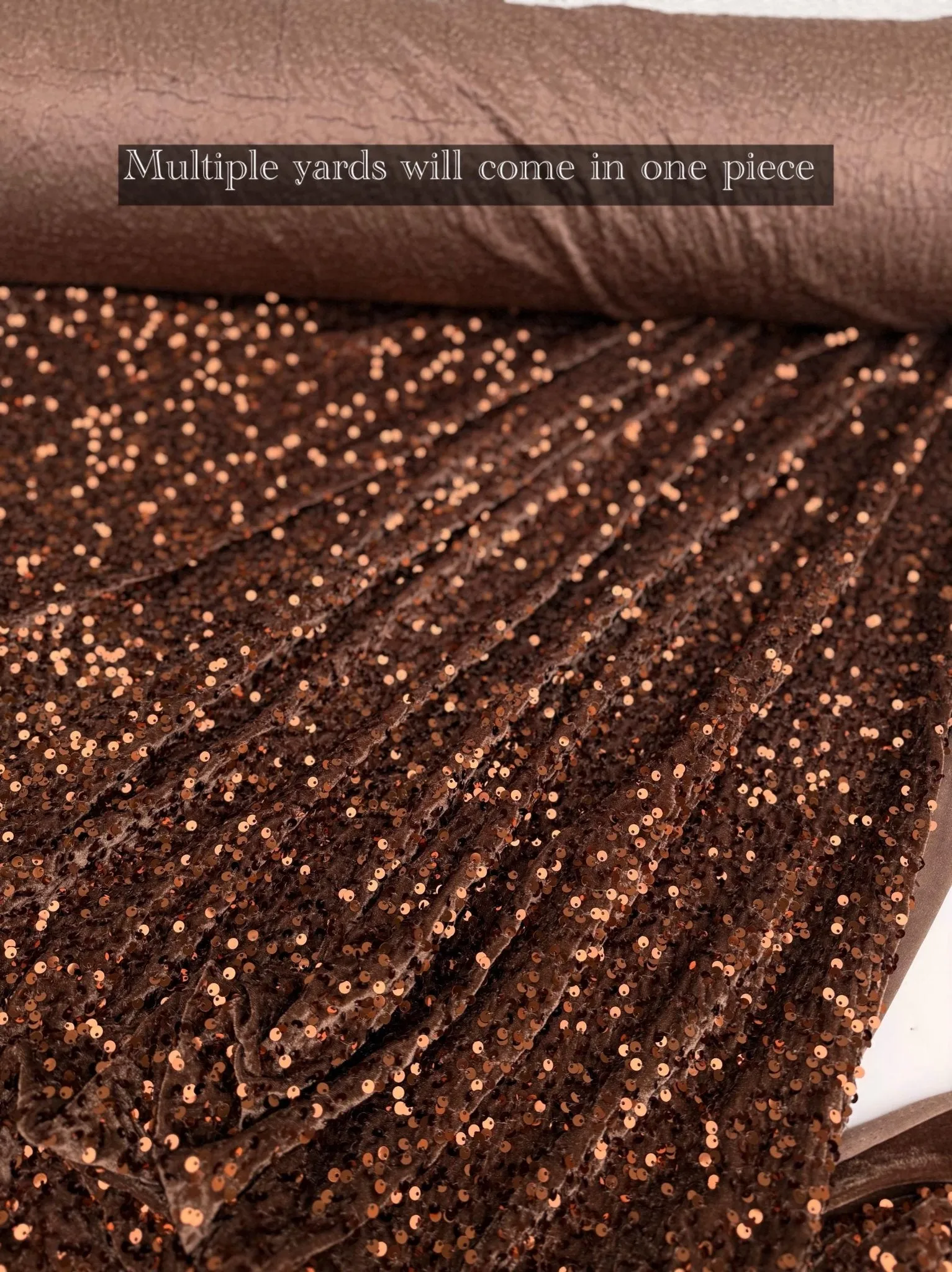 Brown Sequins on Stretch Brown Velvet Fabric