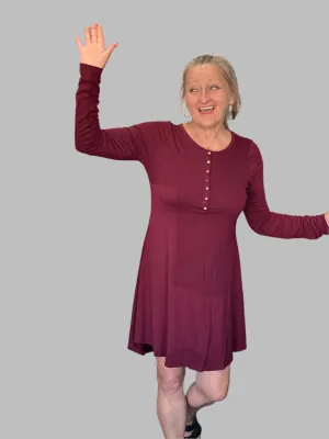 Burgundy Long Sleeve w/Button Dress