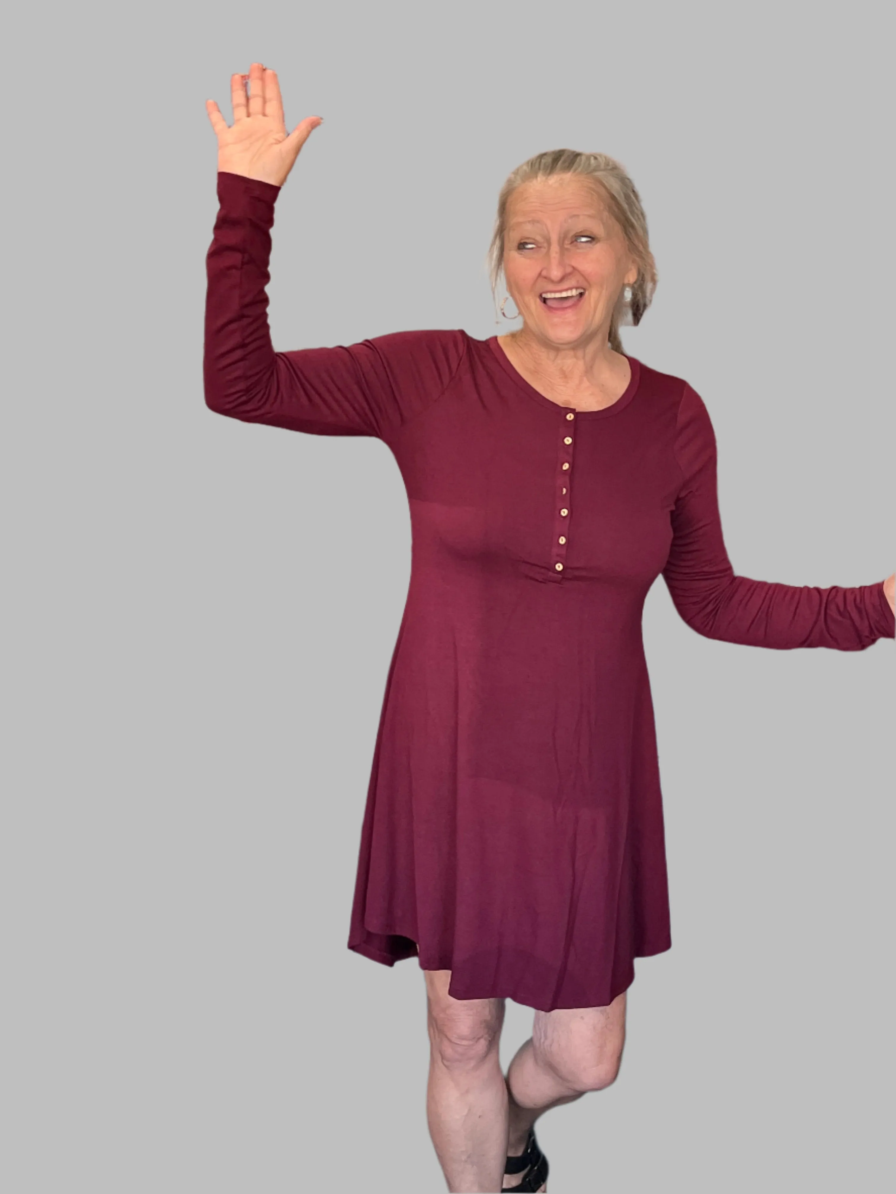 Burgundy Long Sleeve w/Button Dress