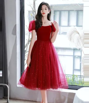 Burgundy velvet tulle short prom Dresses homecoming Dresses