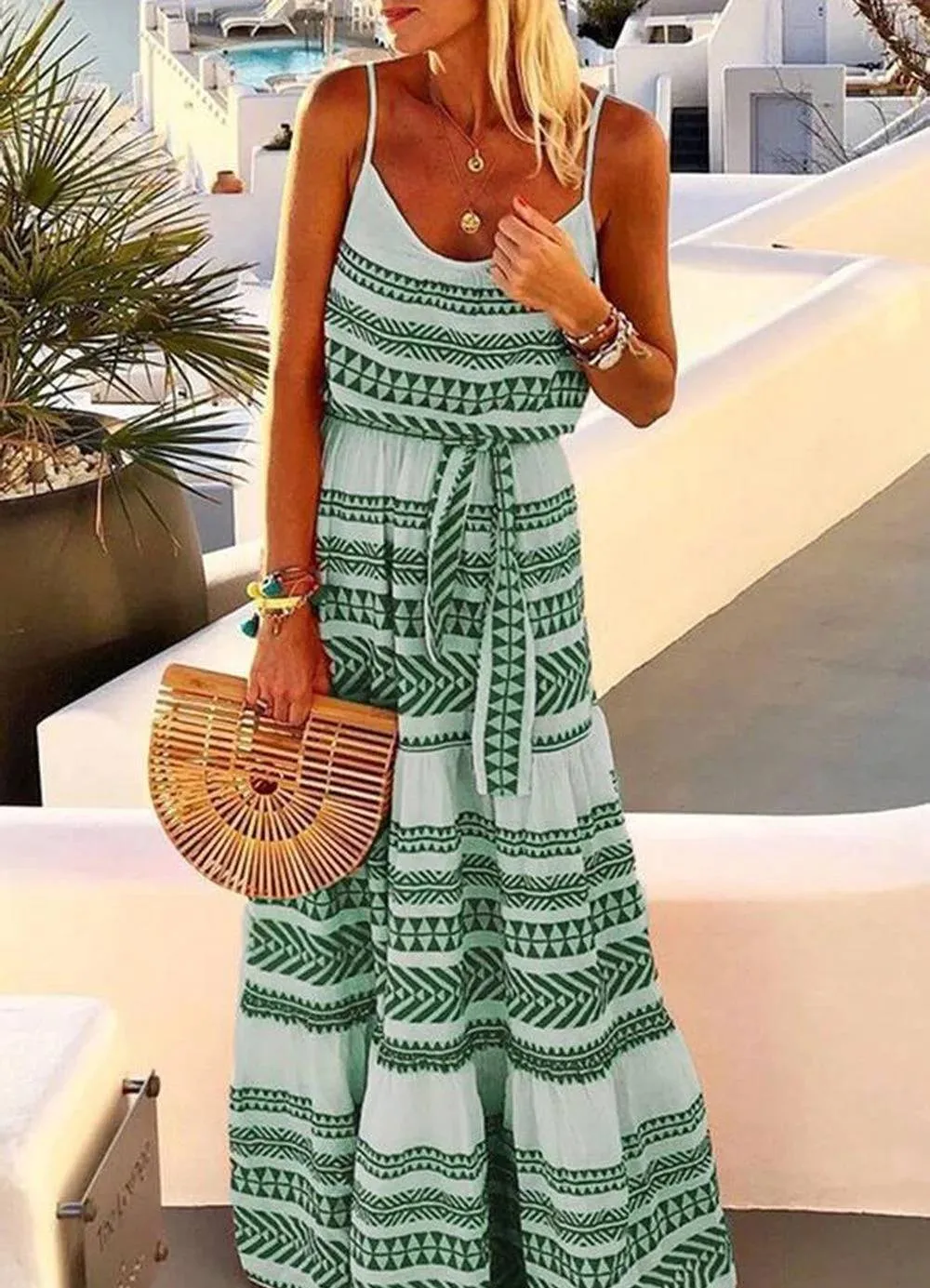 Cami - Strapless V-neck dress with bohemian geometric print