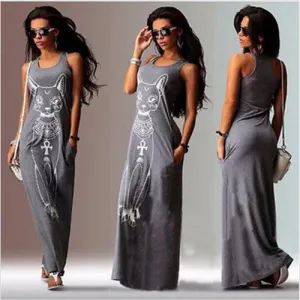Cat Print Long Vintage Maxi Dress