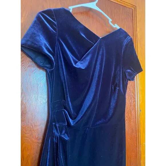 Chaps Velvet Navy Blue Midi Formal Elegant Dress 6