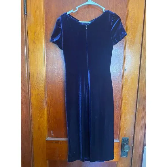 Chaps Velvet Navy Blue Midi Formal Elegant Dress 6