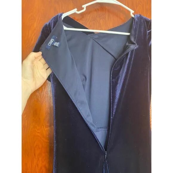 Chaps Velvet Navy Blue Midi Formal Elegant Dress 6