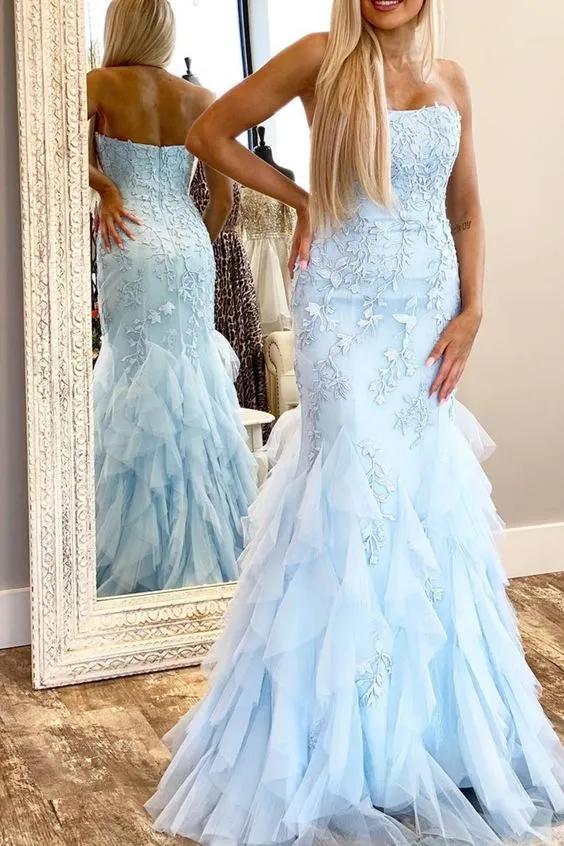 Cheap Long Red Mermaid Prom Dresses Lace 2025 Strapless
