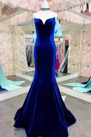 Cheap Royal Blue Velvet Prom Dresses 2025 Mermaid Fitted with Bow