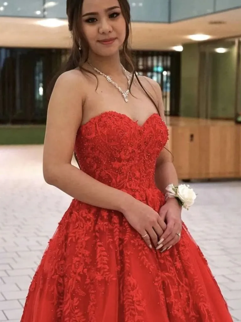 Cheap Sweetheart Red Lace PromDresses 2025 Long Formal Evening Dresses UK