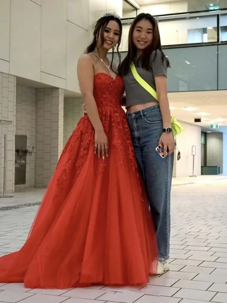 Cheap Sweetheart Red Lace PromDresses 2025 Long Formal Evening Dresses UK