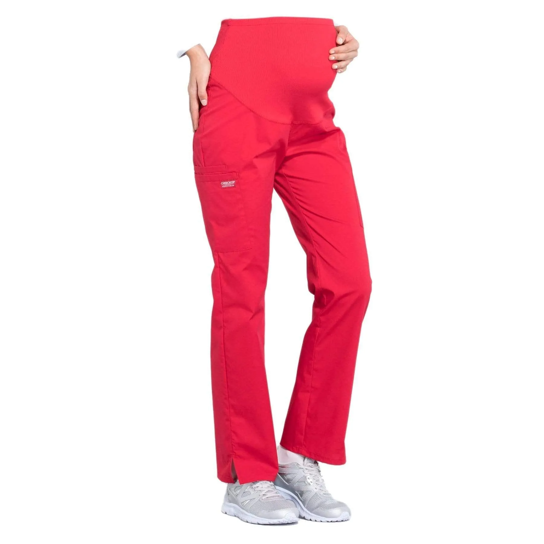 Cherokee Workwear Professionals WW220 Scrubs Pants Maternity Straight Leg Red