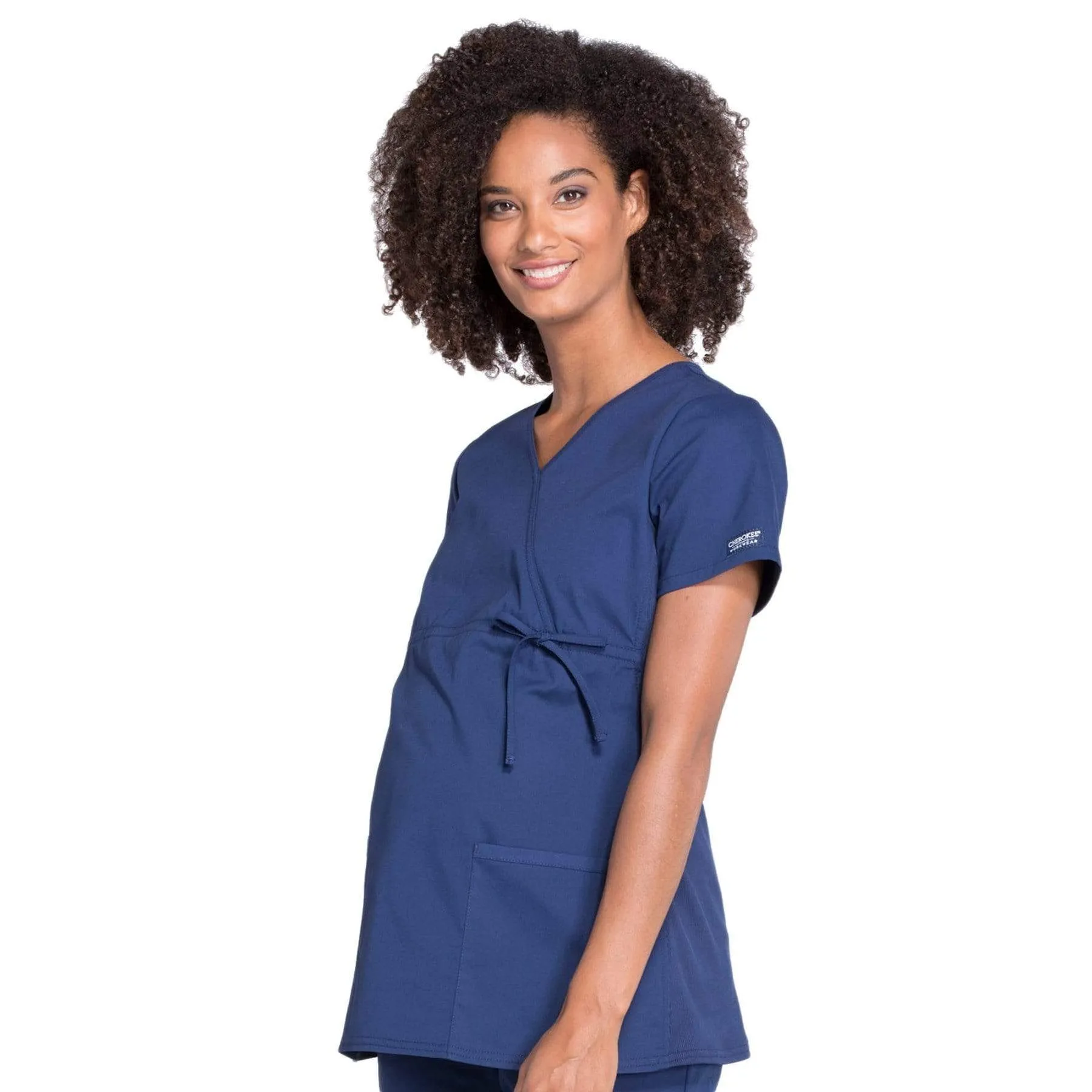 Cherokee Workwear Professionals WW685 Scrubs Top Maternity Mock Wrap Navy