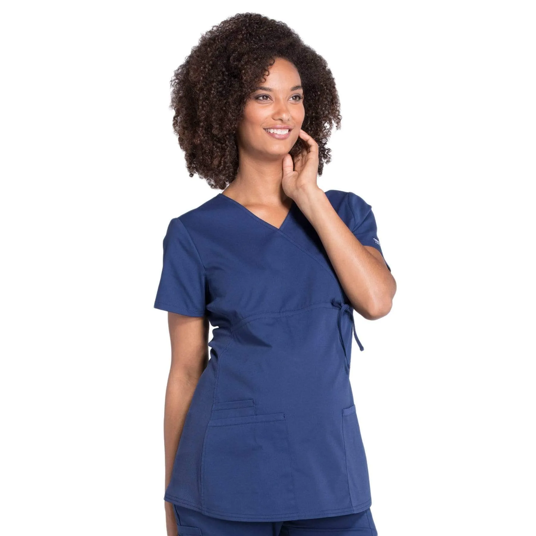 Cherokee Workwear Professionals WW685 Scrubs Top Maternity Mock Wrap Navy