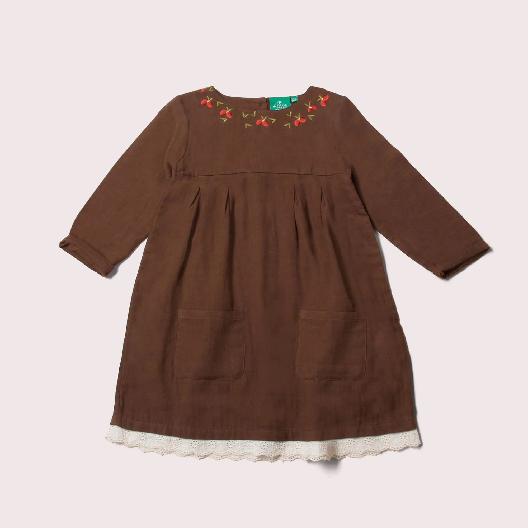Cherry Embroidered Long Sleeve Smock Dress