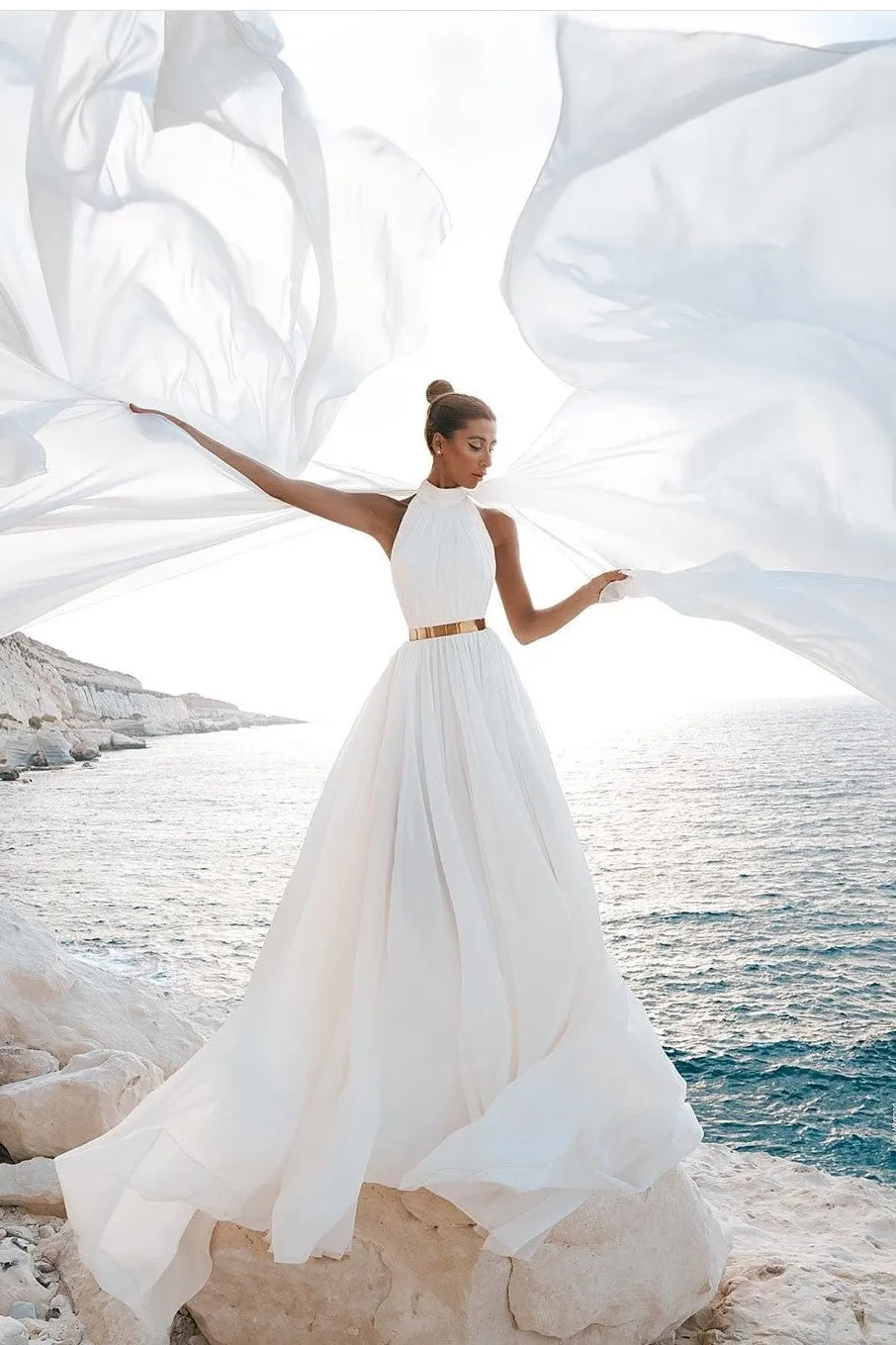 Chiffon Bohemian Bridal Gown with Ruching Bodice
