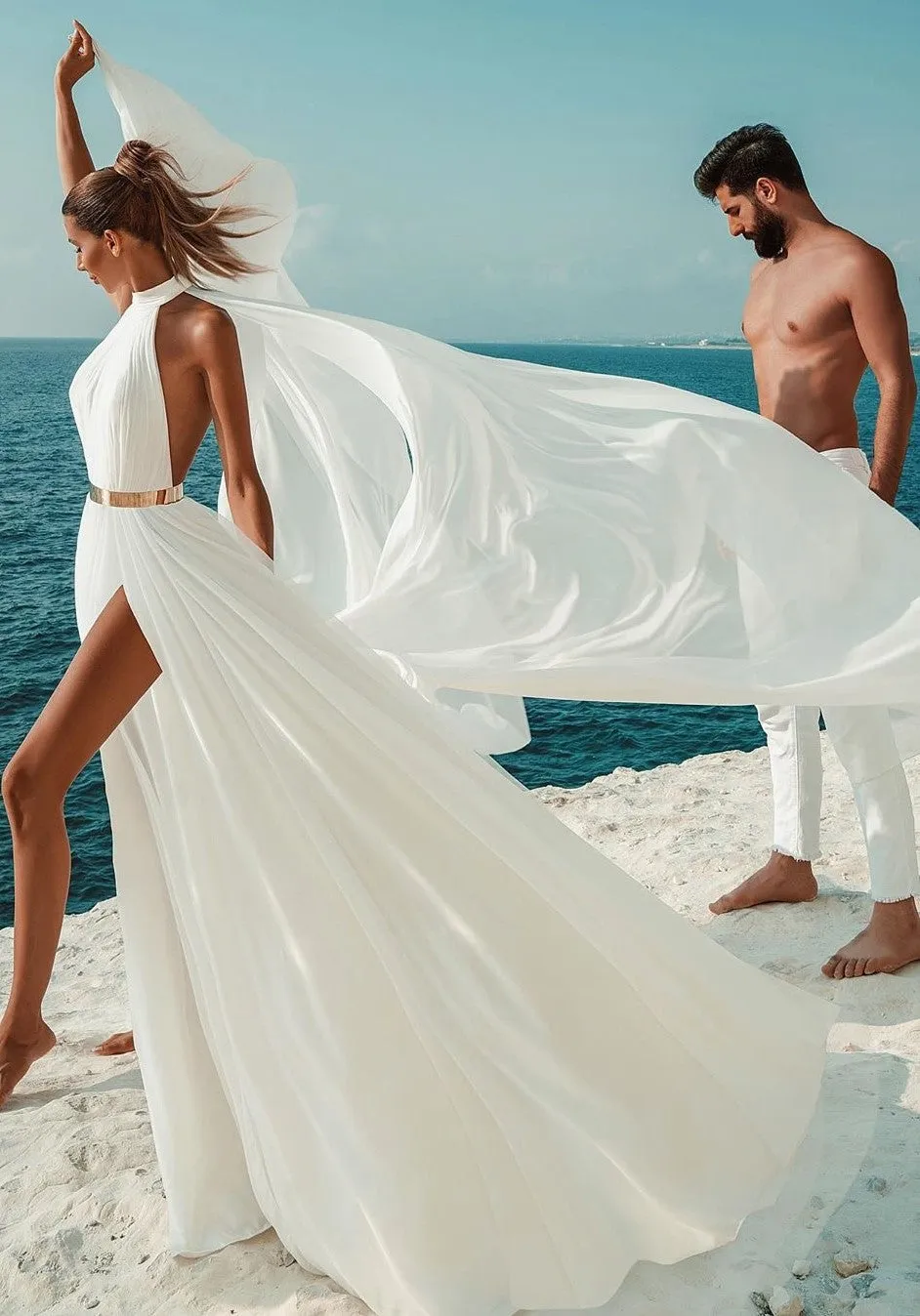 Chiffon Bohemian Bridal Gown with Ruching Bodice