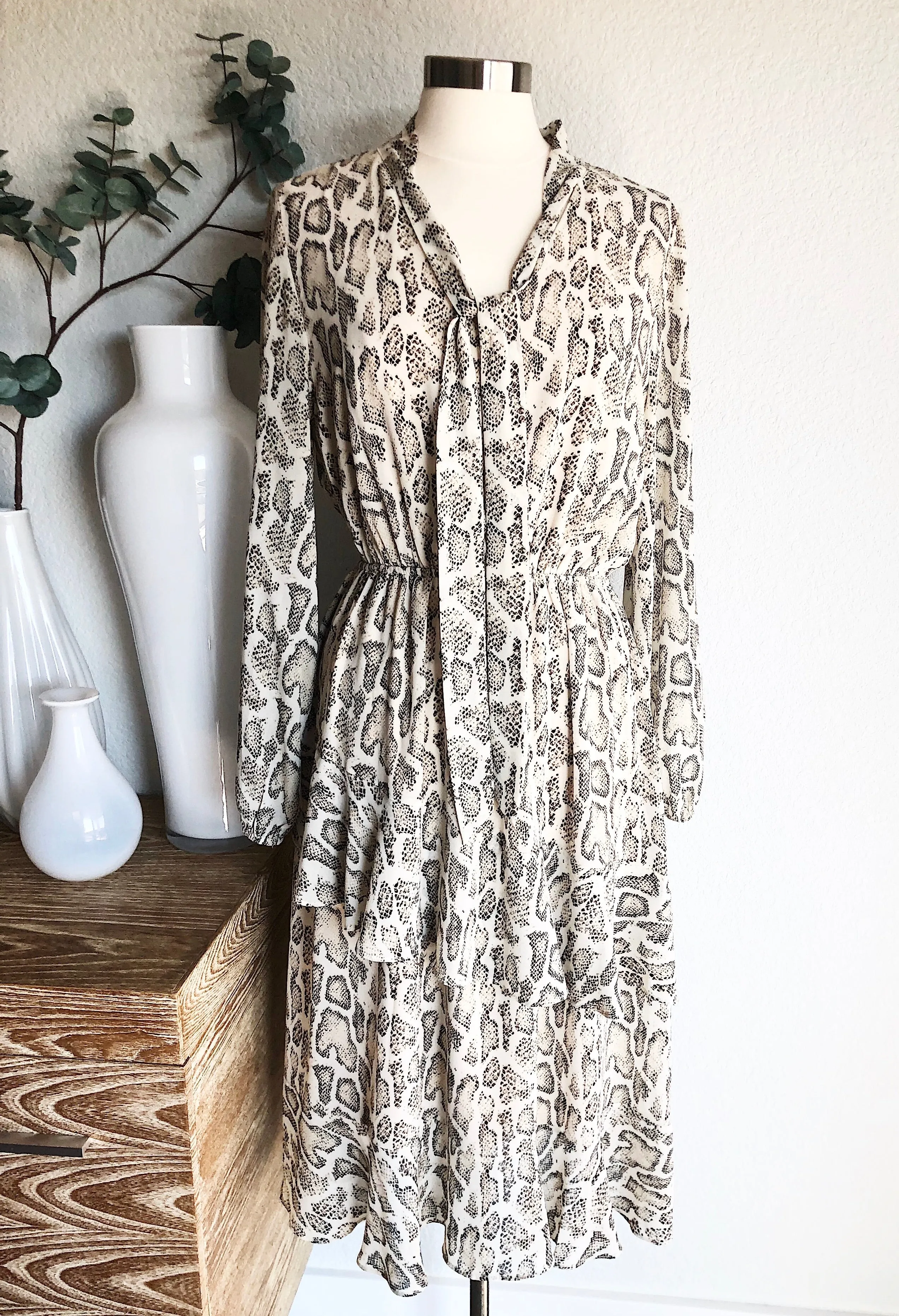 CHIFFON SNAKE PRINT MIDI DRESS