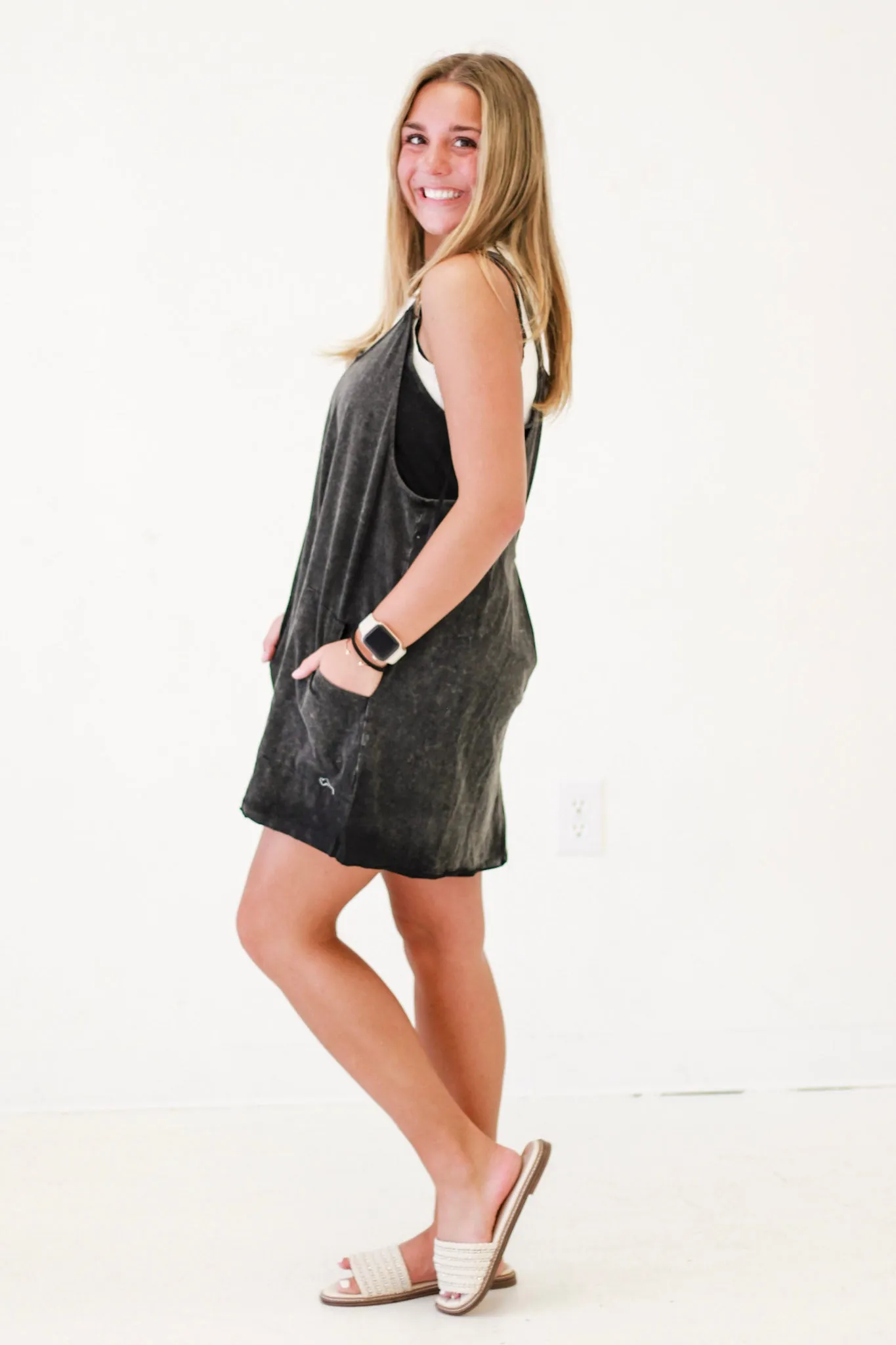 Chill Date Delight Deep V-neck Knit Mini Skort Dress in Black