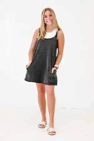 Chill Date Delight Deep V-neck Knit Mini Skort Dress in Black
