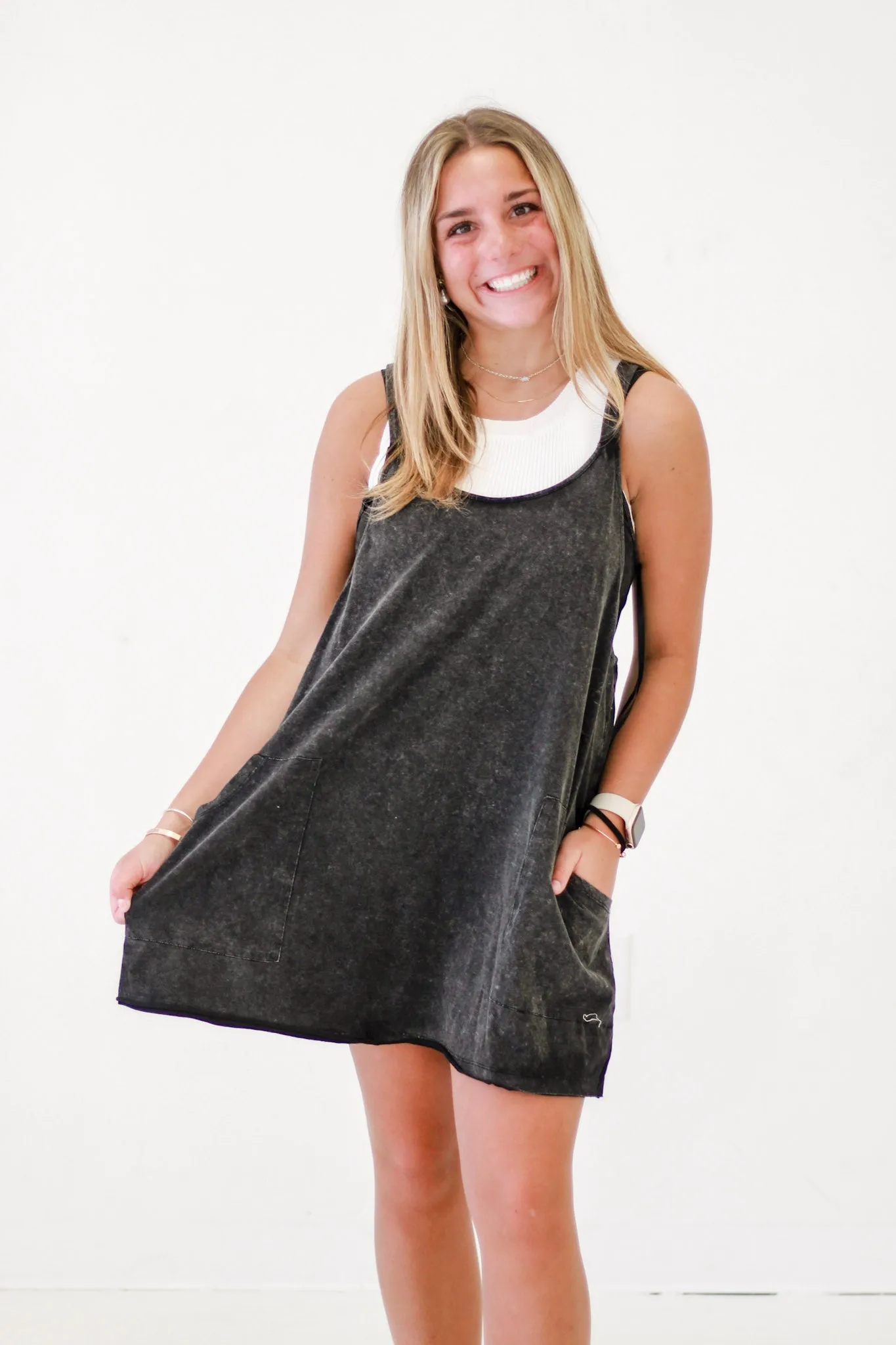 Chill Date Delight Deep V-neck Knit Mini Skort Dress in Black