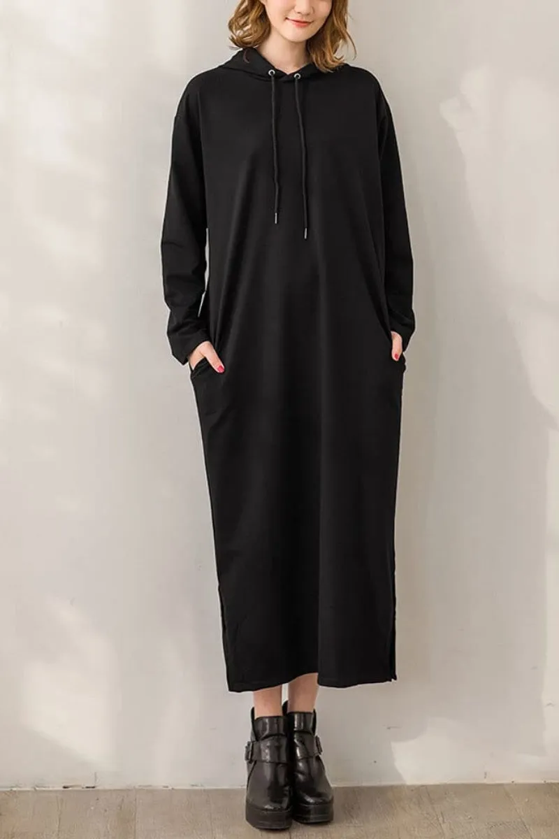 Chouyatou Women's Basic Solid Long Sleeve Sweatshirt Hoodie Maxi Dress With Pockets