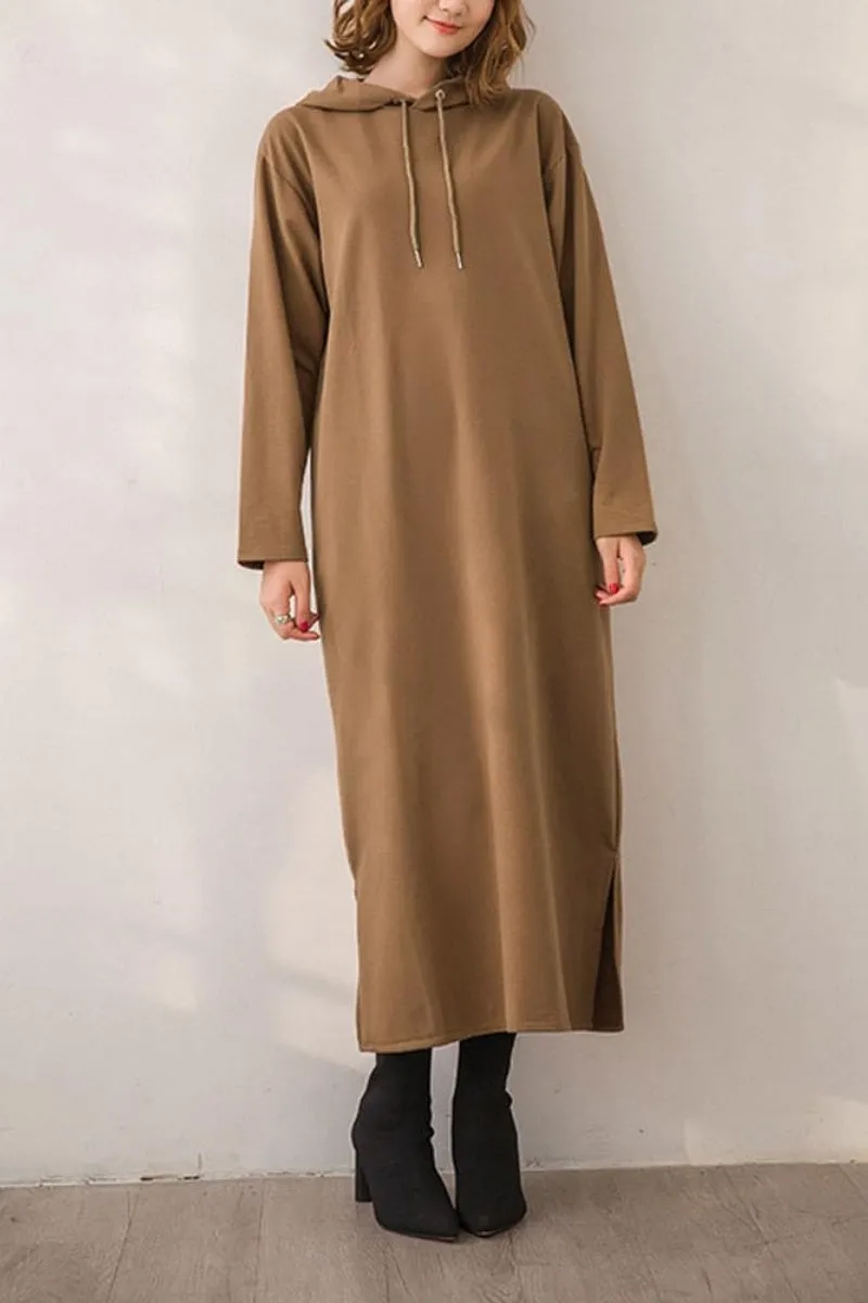 Chouyatou Women's Basic Solid Long Sleeve Sweatshirt Hoodie Maxi Dress With Pockets