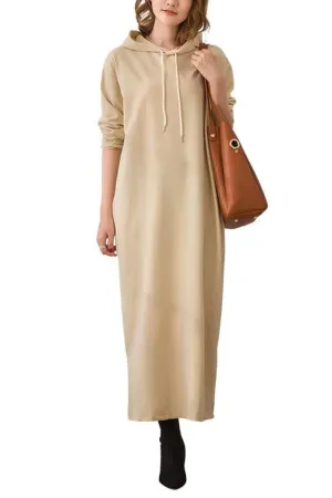 Chouyatou Women's Basic Solid Long Sleeve Sweatshirt Hoodie Maxi Dress With Pockets